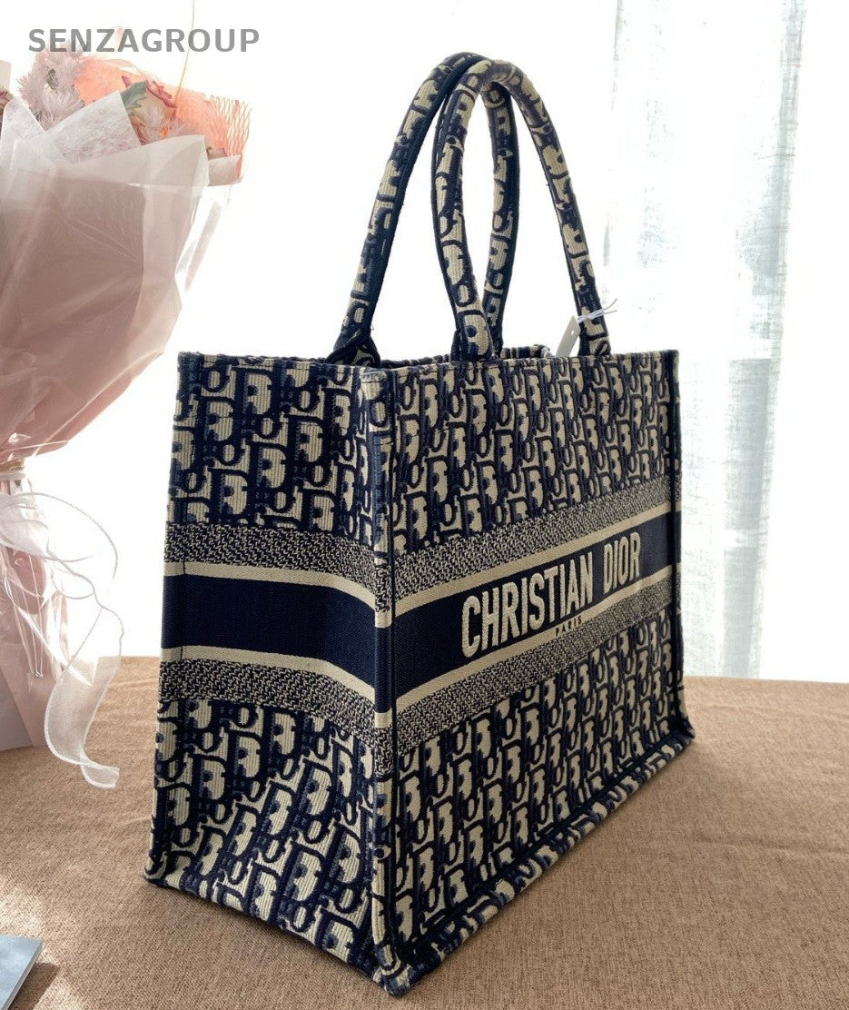 Christian Dior Book Tote MM Monogram Canvas Handbag Blue Classic