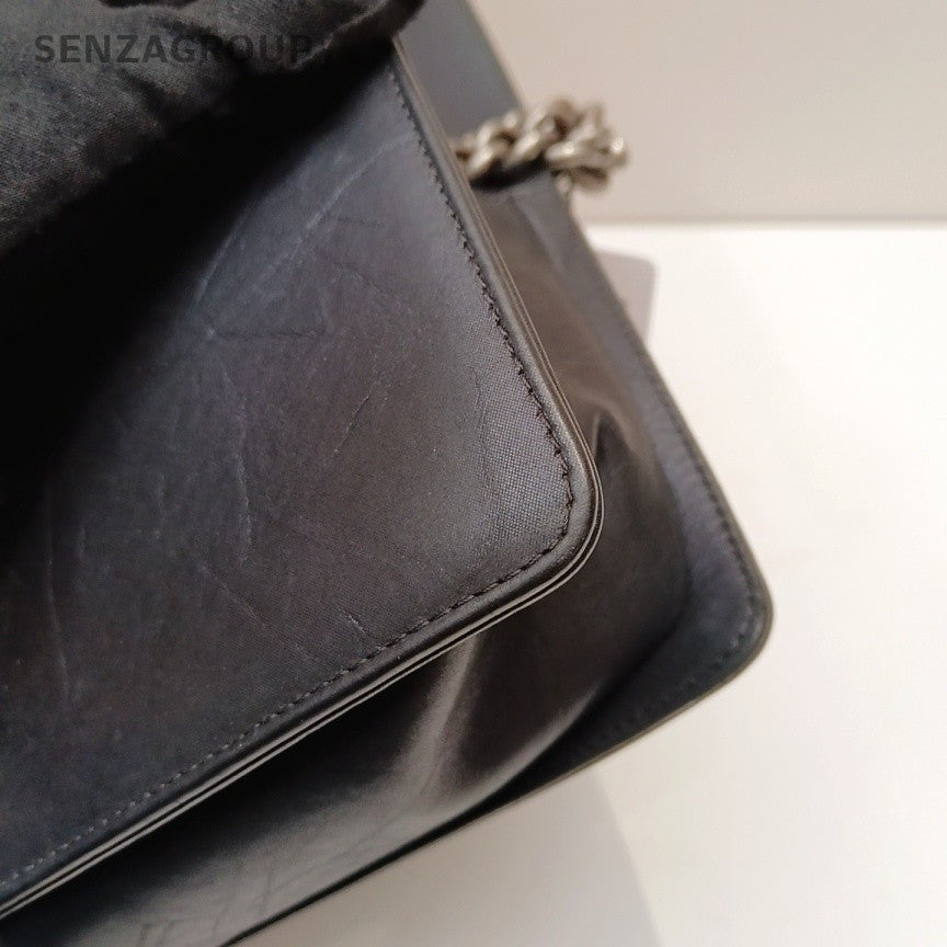 Chanel Leboy Chain Shoulder Bag Crossbody Black Silver Diamond Women Classic
