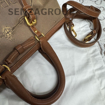 Prada Brown Canvas Tote Shoulder Crossbody Bag Women Classic Fashion