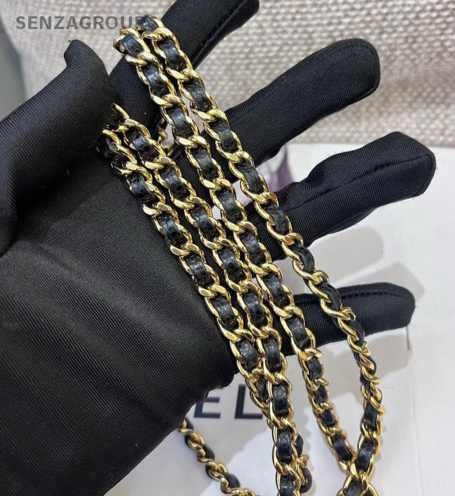 Chanel WOC Chain Diamond Shoulder Bag Black Gold Women Classic