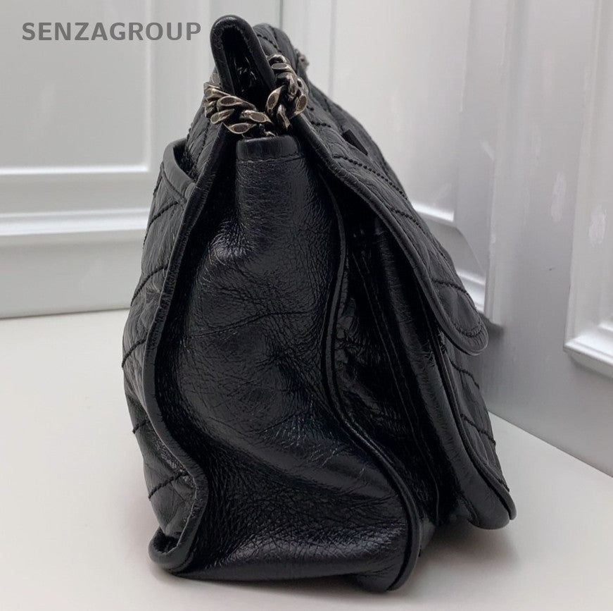 Saint Laurent Niki MM Chain Calfskin Shoulder Bag Black Silver Women Classic