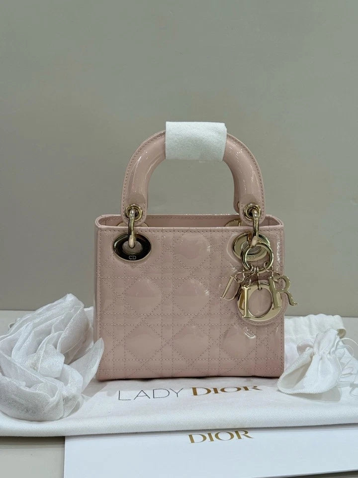 Dior Lady Dior Leather Pink Top Handle Excellent