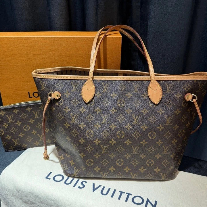 Louis Vuitton Neverfull MM Monogram Tote Shoulder Bag Brown Women D