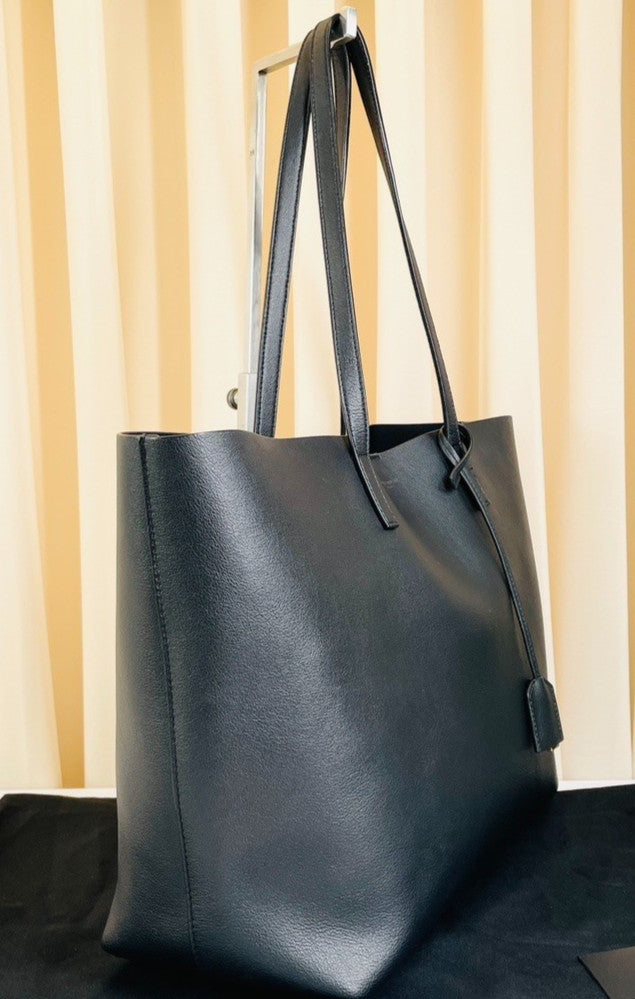 YSL Saint Laurent East/West Calfskin Leather Tote Shoulder Bag With Pouch Black