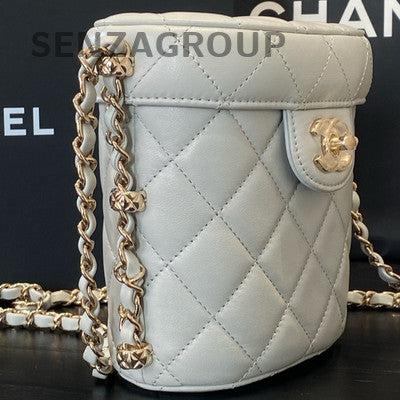 Chanel Light Grey Bucket Chain Box Crossbody Bag Gold CC Logo