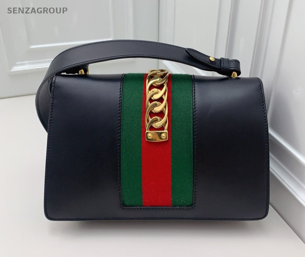 GUCCI Sylvie MM 2WAY Shoulder bag Black Gold Women Classic