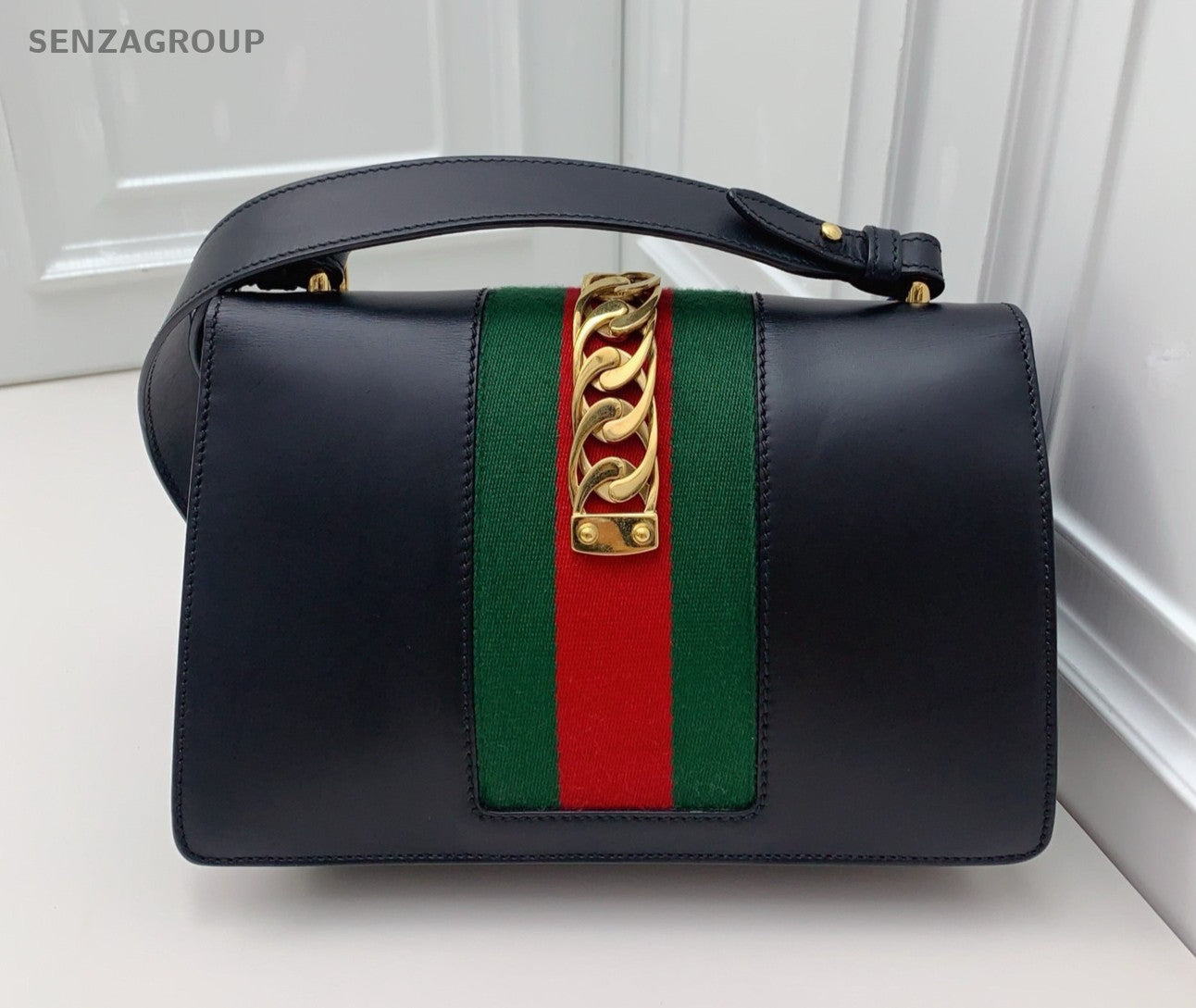 GUCCI Sylvie MM 2WAY Shoulder bag Black Gold Women Classic