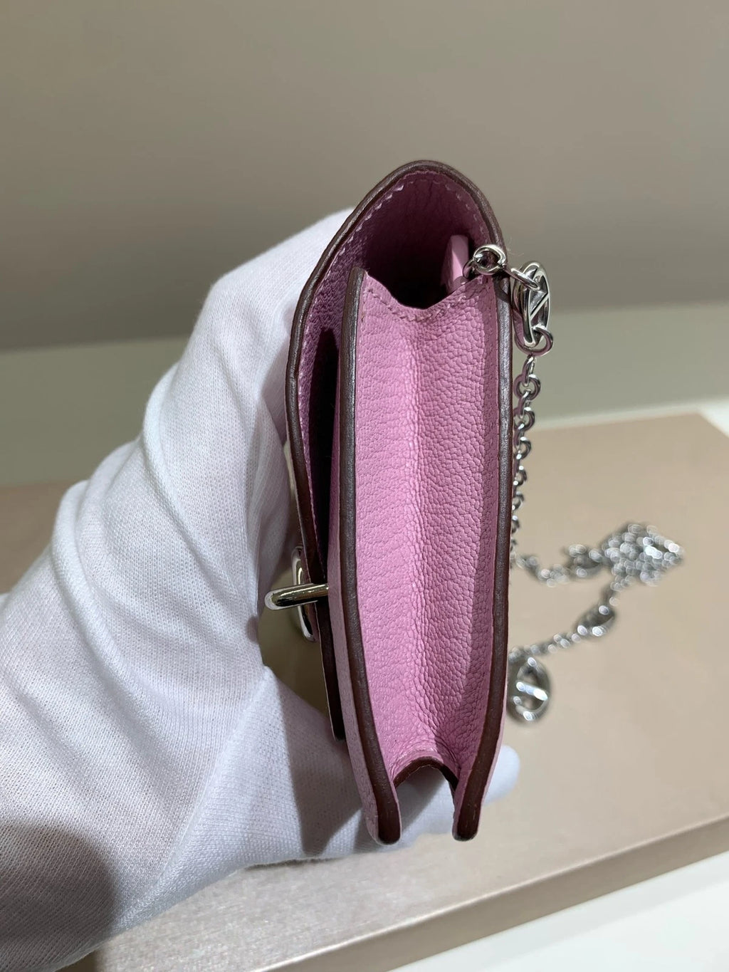 Hermes Roulis Slim Goat Leather Purple Silver Wallet For Women