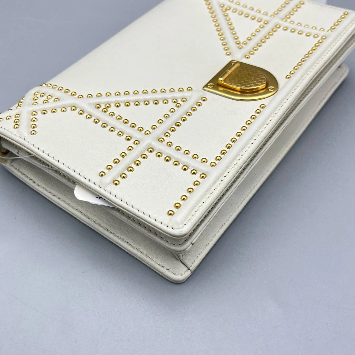 Dior Leather Studded Shield White Clutch Bag For Women