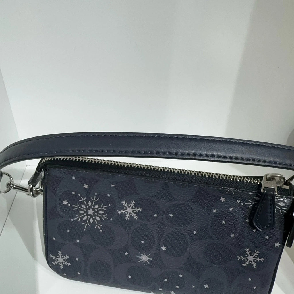 Coach Snowflake Print Leather Nolita 19 Clutch Shoulder Bag Women Navy