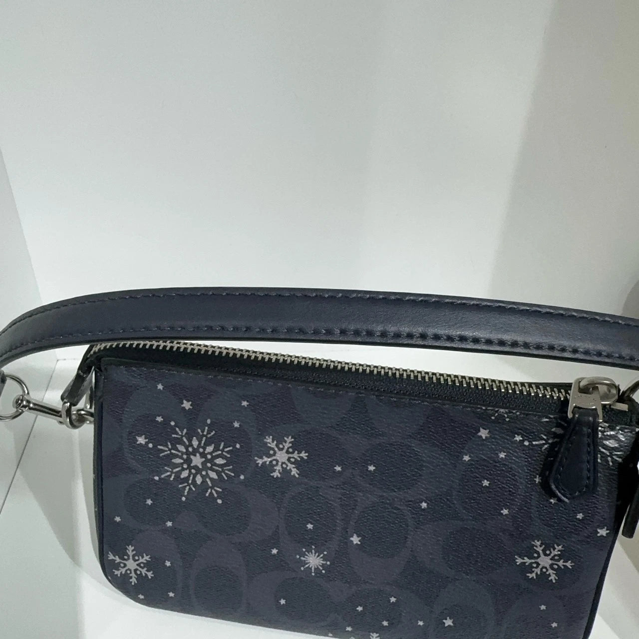 Coach Snowflake Print Leather Nolita 19 Clutch Shoulder Bag Women Navy