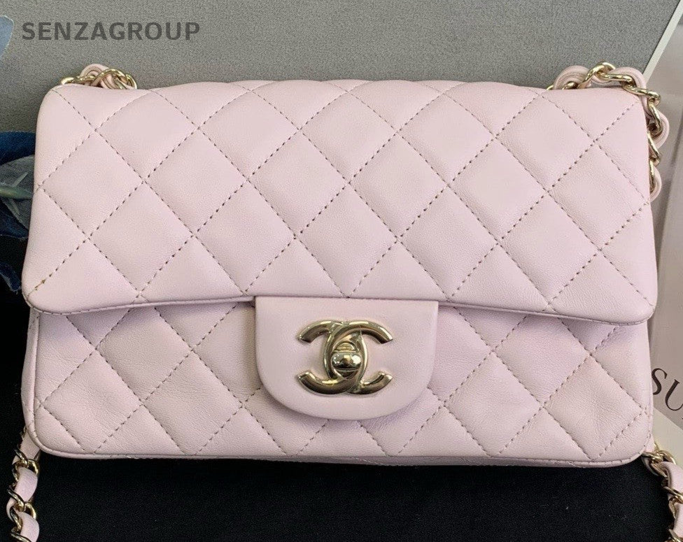 Chanel Classic Flap Lambskin Mini Chain Shoulder Bag Pink Gold Women Designer