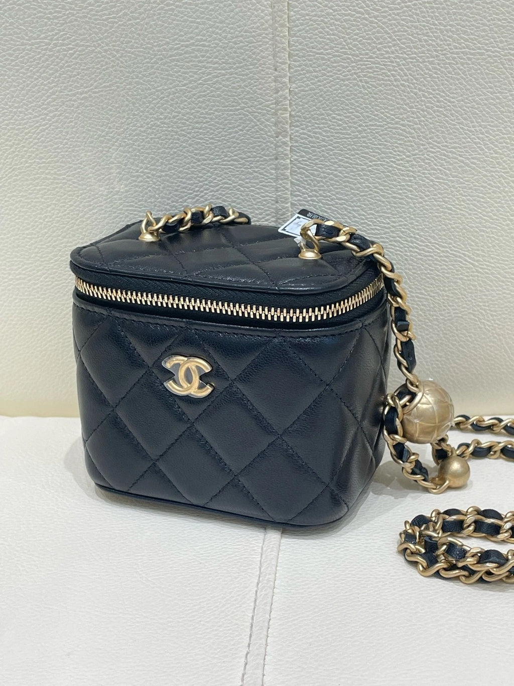 CHANEL Black Lambskin Gold Ball Mini Box Crossbody Bag For Women