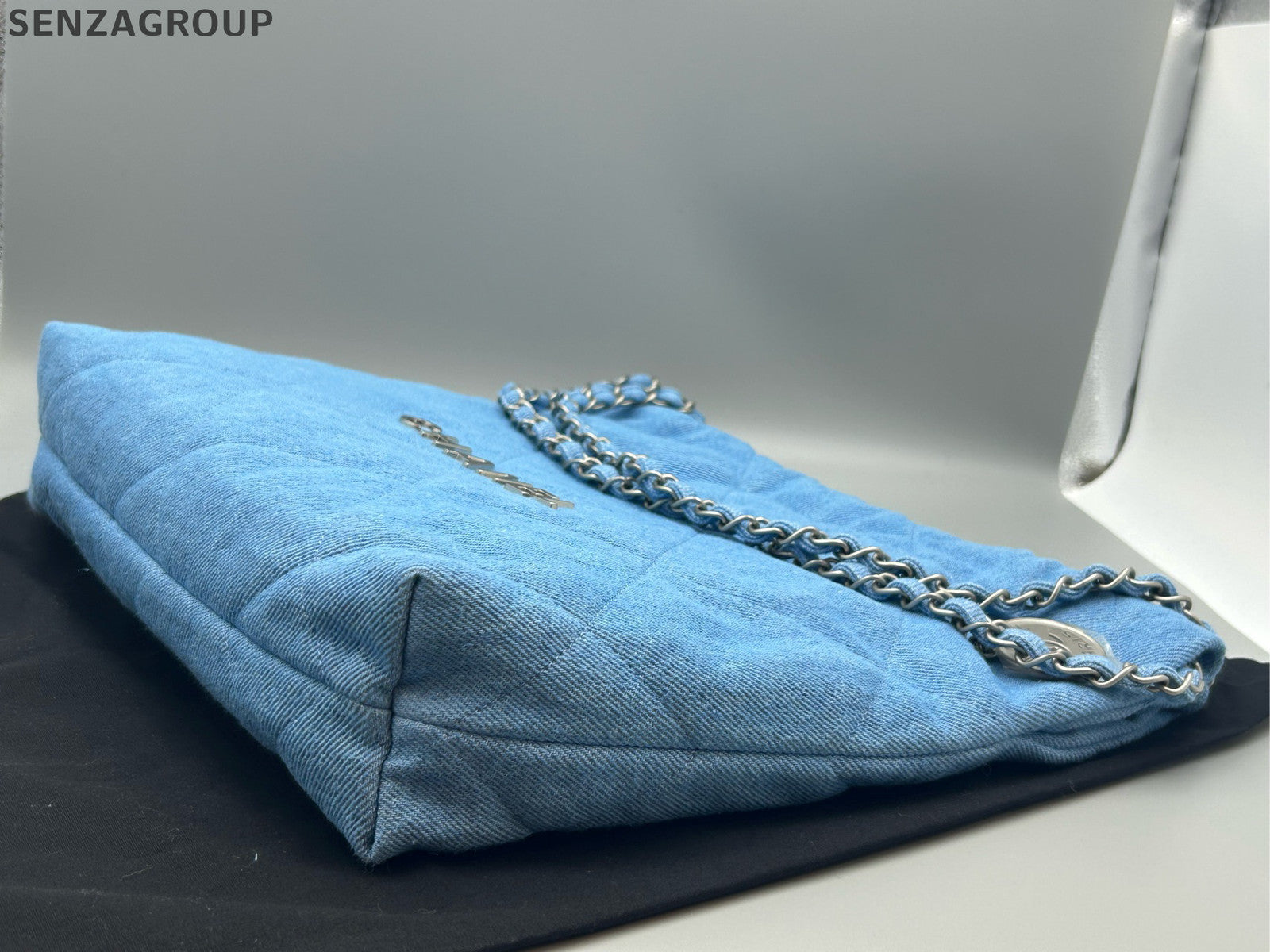 Chanel 22 Bag Denim Small Blue Silver Chain Crossbody Shoulder Bag