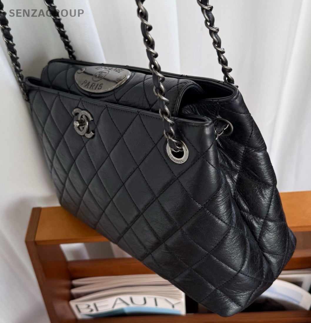 Chanel Mumbai Tote Shoulder Bag Black Silver Women