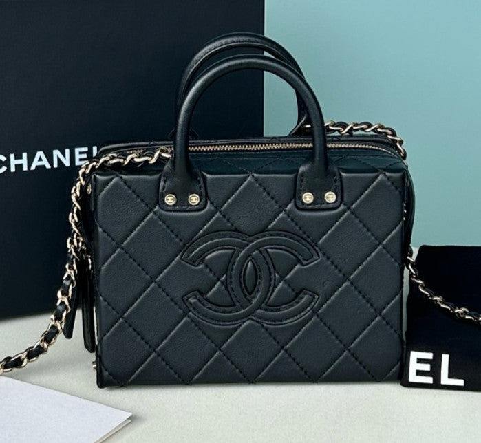 Chanel Camera Case PM Chain Top Handle Crossbody Black Gold Women Classic