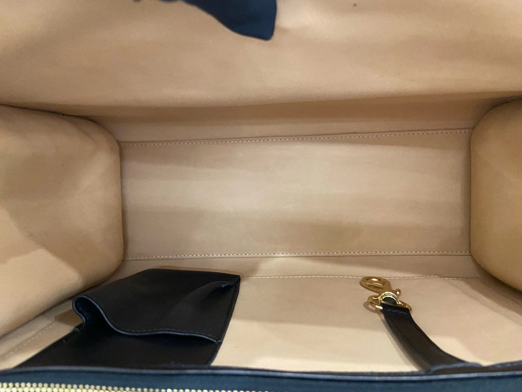 Delvaux Tempete MM Calfskin Top Handle Shoulder Bag Black Gold Women Classic