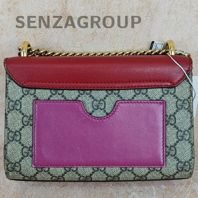 Gucci Padlock Small GG Canvas Chain Shoulder Crossbody Bag Red Brown Gold