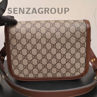 Gucci GG Supreme Saddle Bag Medium Brown Gold Buckle Classic Women's