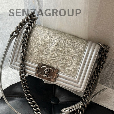 Chanel Le Boy Silver Chain Shoulder Crossbody Bag - Women's Fashion