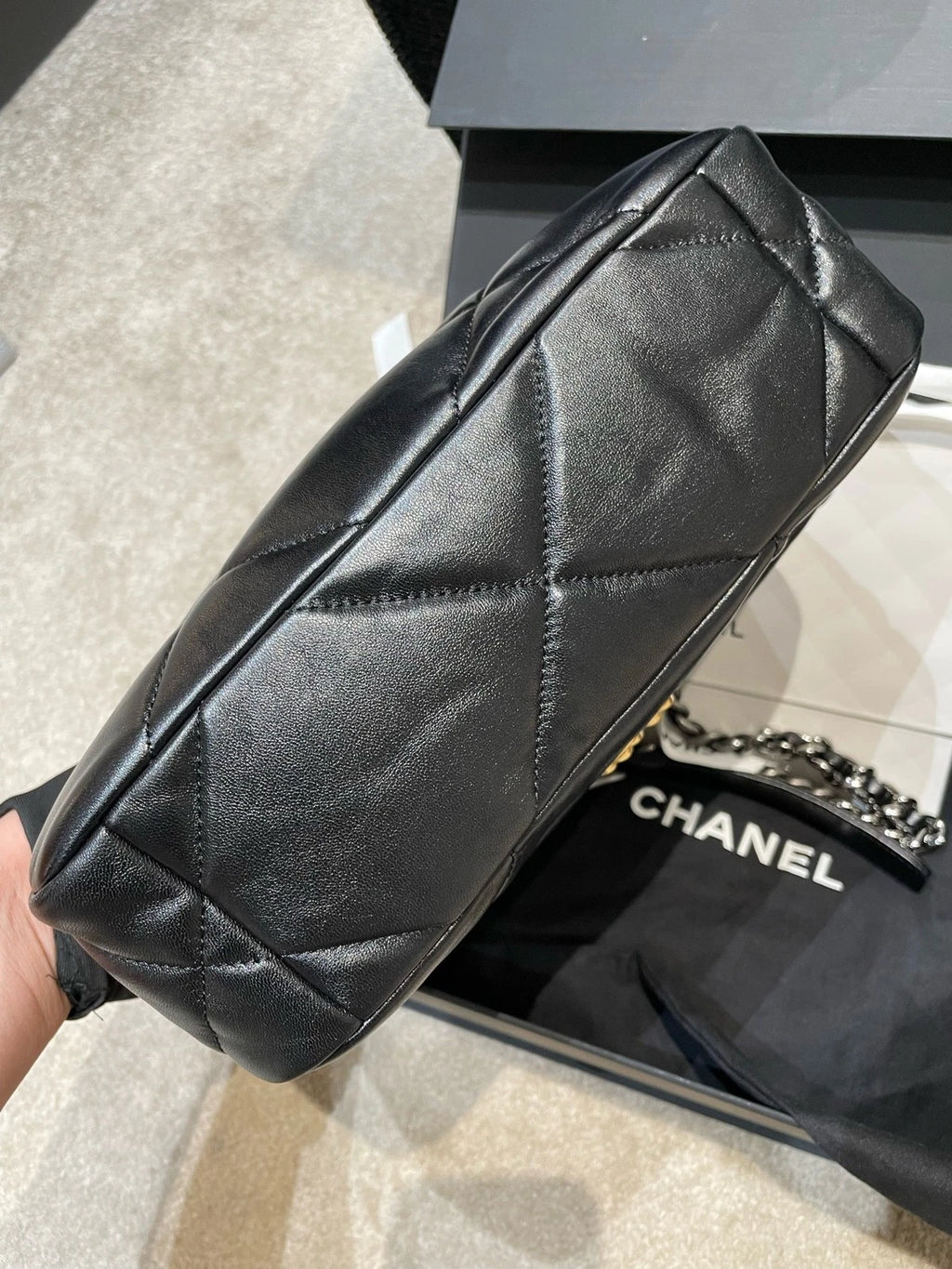 CHANEL 19 Black Gold Small Lambskin Shoulder Bag For Women