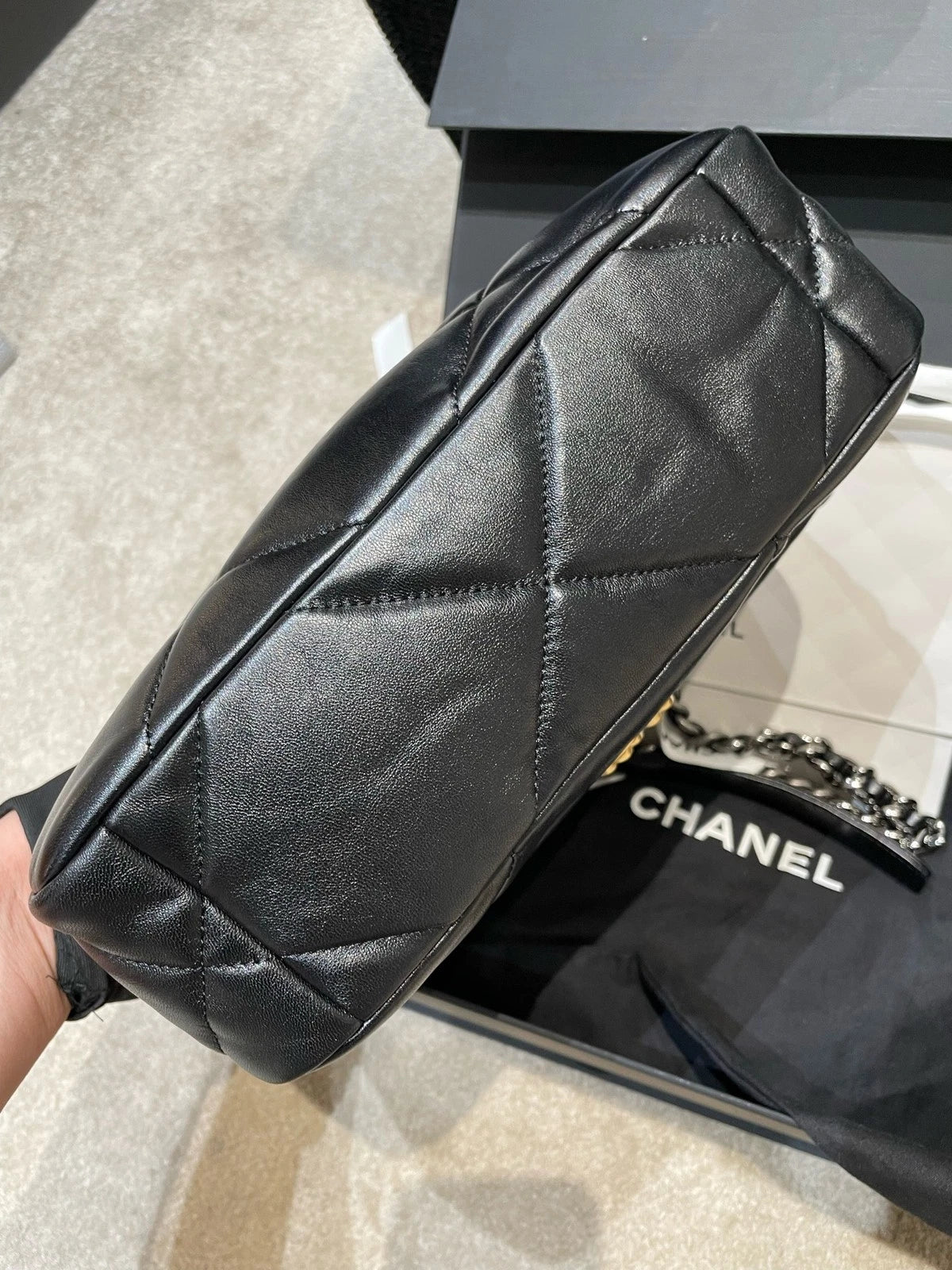 CHANEL 19 Black Gold Small Lambskin Shoulder Bag For Women