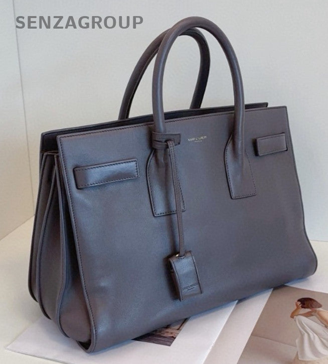 Saint Laurent Sac De Jour Tote Top Handle Bag Gray Silver Women Classic Fashion