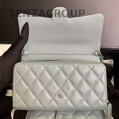 Chanel CF WOC Chain Shoulder Crossbody Bag Grey Calfskin Gold Hardware