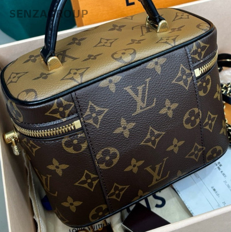 Louis Vuitton Vanity Monogram Chain Shoulder Bag Crossbody Brown Gold Women