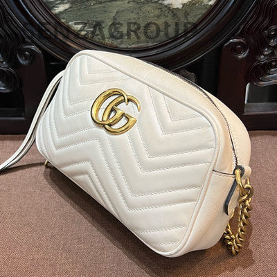 Gucci Marmont Camera Bag Medium Shoulder Crossbody White Gold Classic