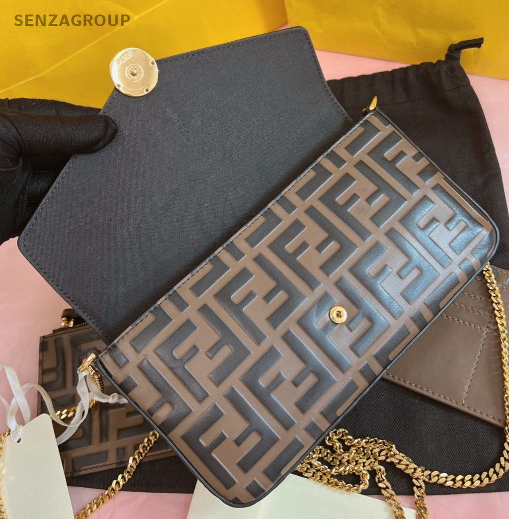 FENDI Félicie Pochette FF Monogram Chain Shoulder bag Crossbody Women Brown