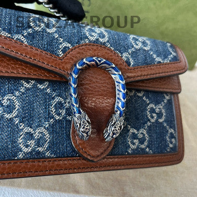 Gucci Mini Dionysus Denim Shoulder Bag Blue Brown Women's