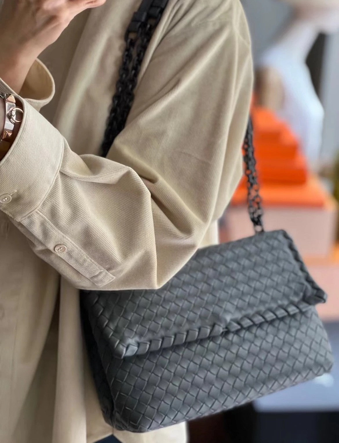 Bottega Veneta Olimpia Chain Strap Dark Grey Shoulder bag