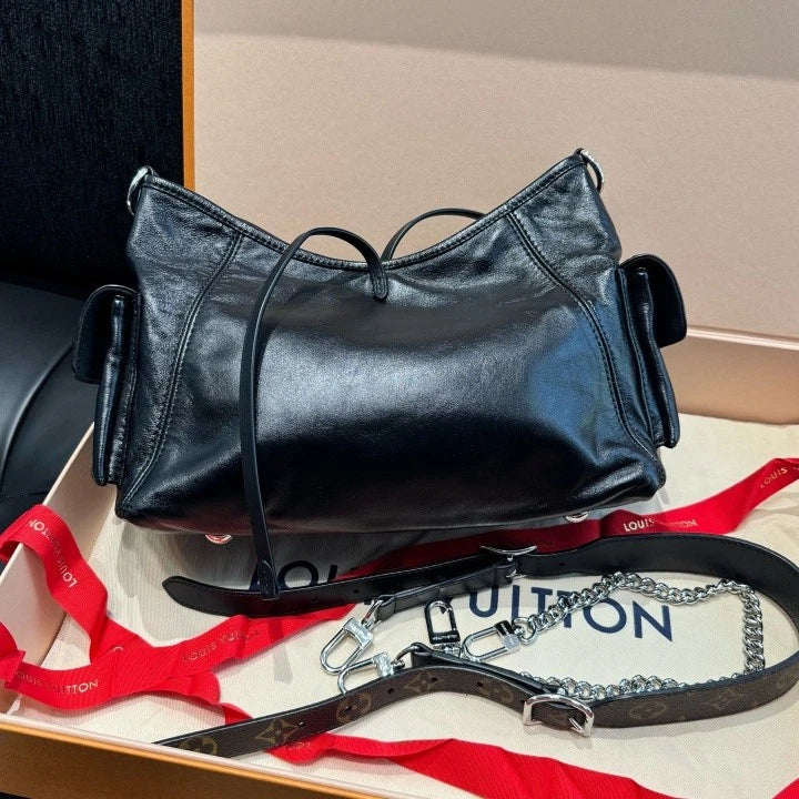 Louis Vuitton Carryall Cargo PM Lambskin Shoulder Bag Black Women D
