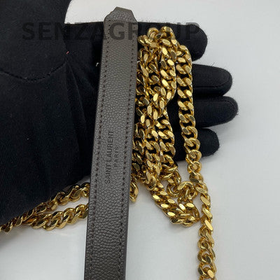 Saint Laurent Envelope Small Chain Shoulder Bag Grey Gold Women's Classic