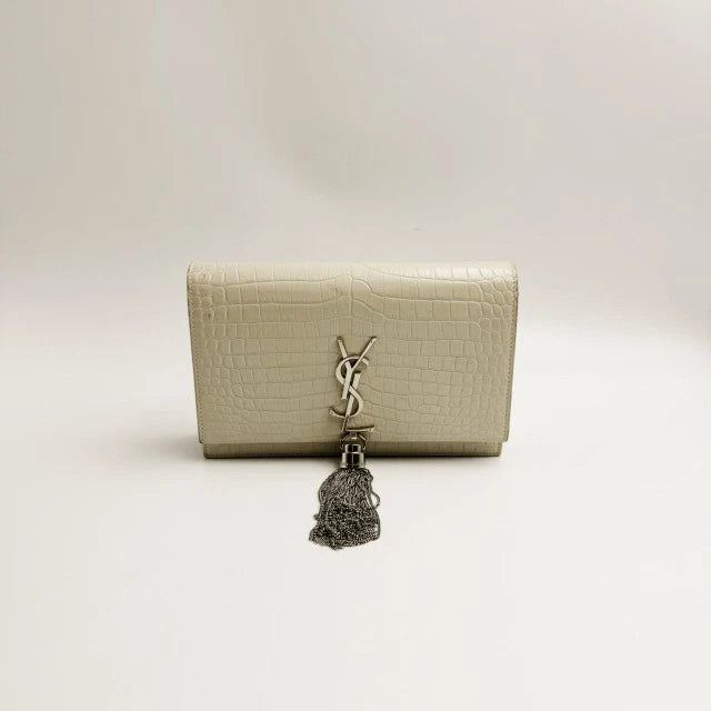 YSL Silver White Kate Chain Shoulder Crossbody Bag For Women