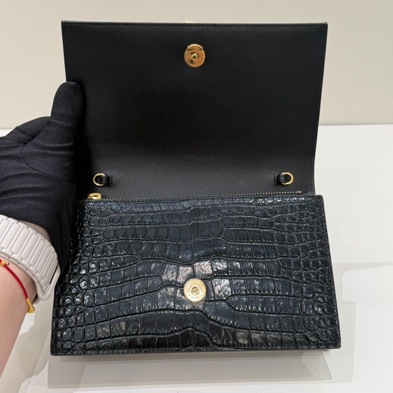 Saint Laurent YSL Kate WOC Black Gold Chain Crossbody Bag Classic Women