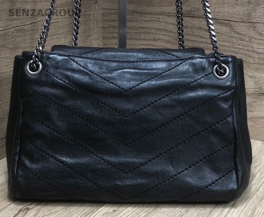 Saint Laurent Nolita Chain 2Way Shoulder Bag Crossbody Black Silver Women