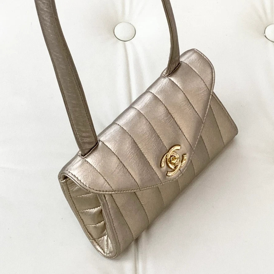 Chanel Lambskin 2Ways Shoulder Crossbody Bag Gold Women Classic S