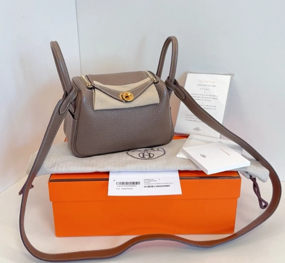 Hermes Mini Lindy Top Handle Bag Shoulder Bag Gold Hardware Women