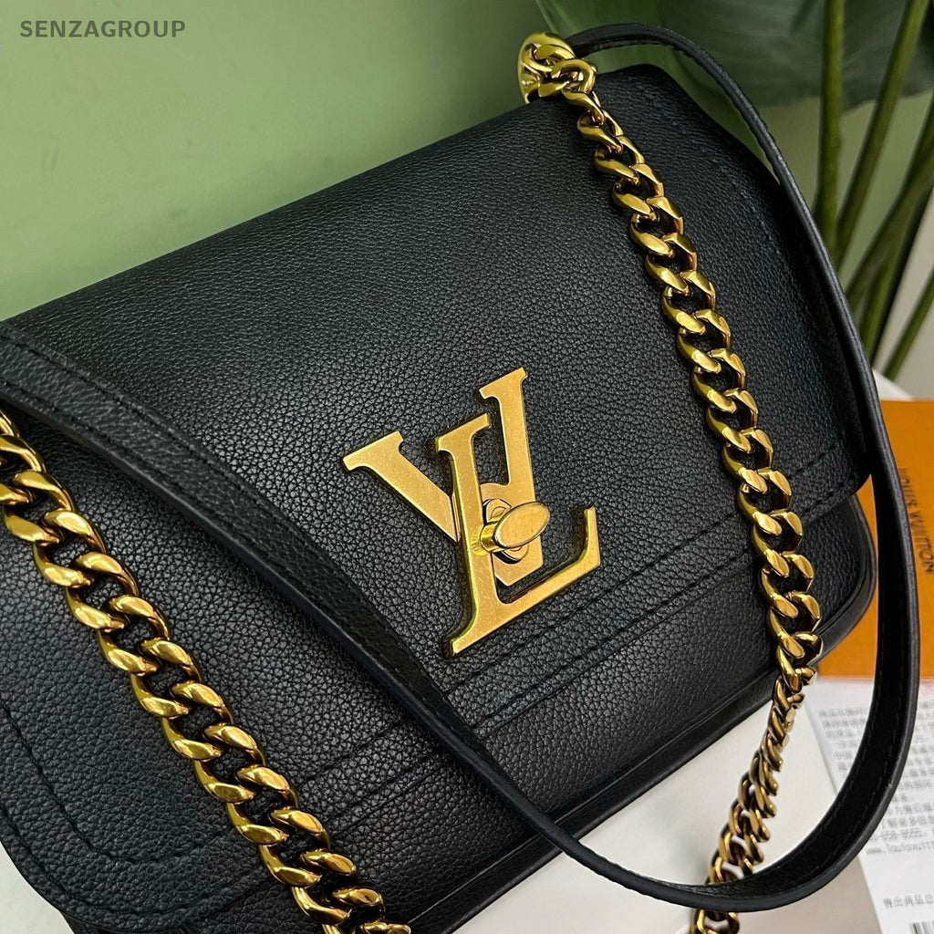 Louis Vuitton Lockme Chain Shoulder Bag Black Gold Women Classic Designer