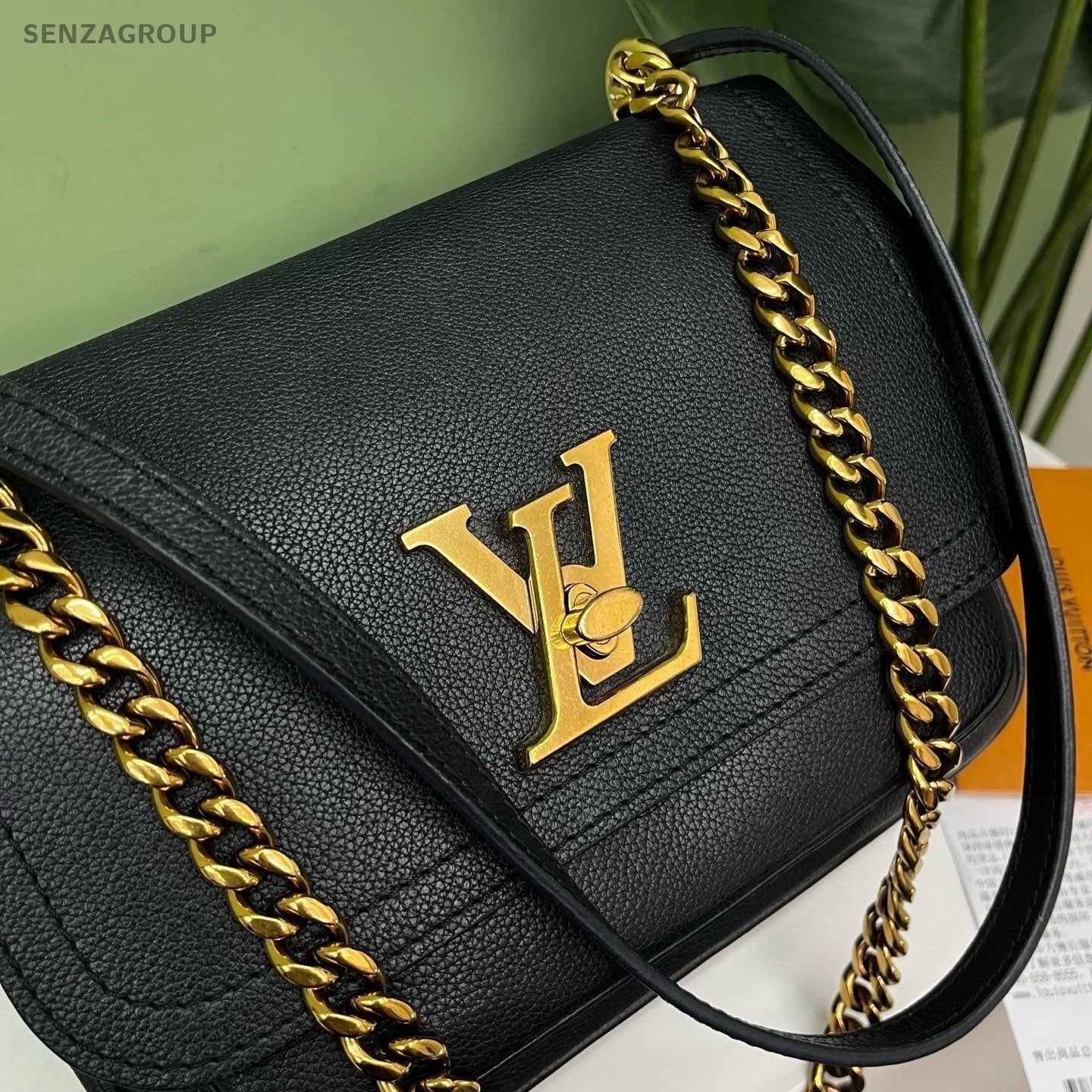 Louis Vuitton Lockme Chain Shoulder Bag Black Gold Women Classic Designer