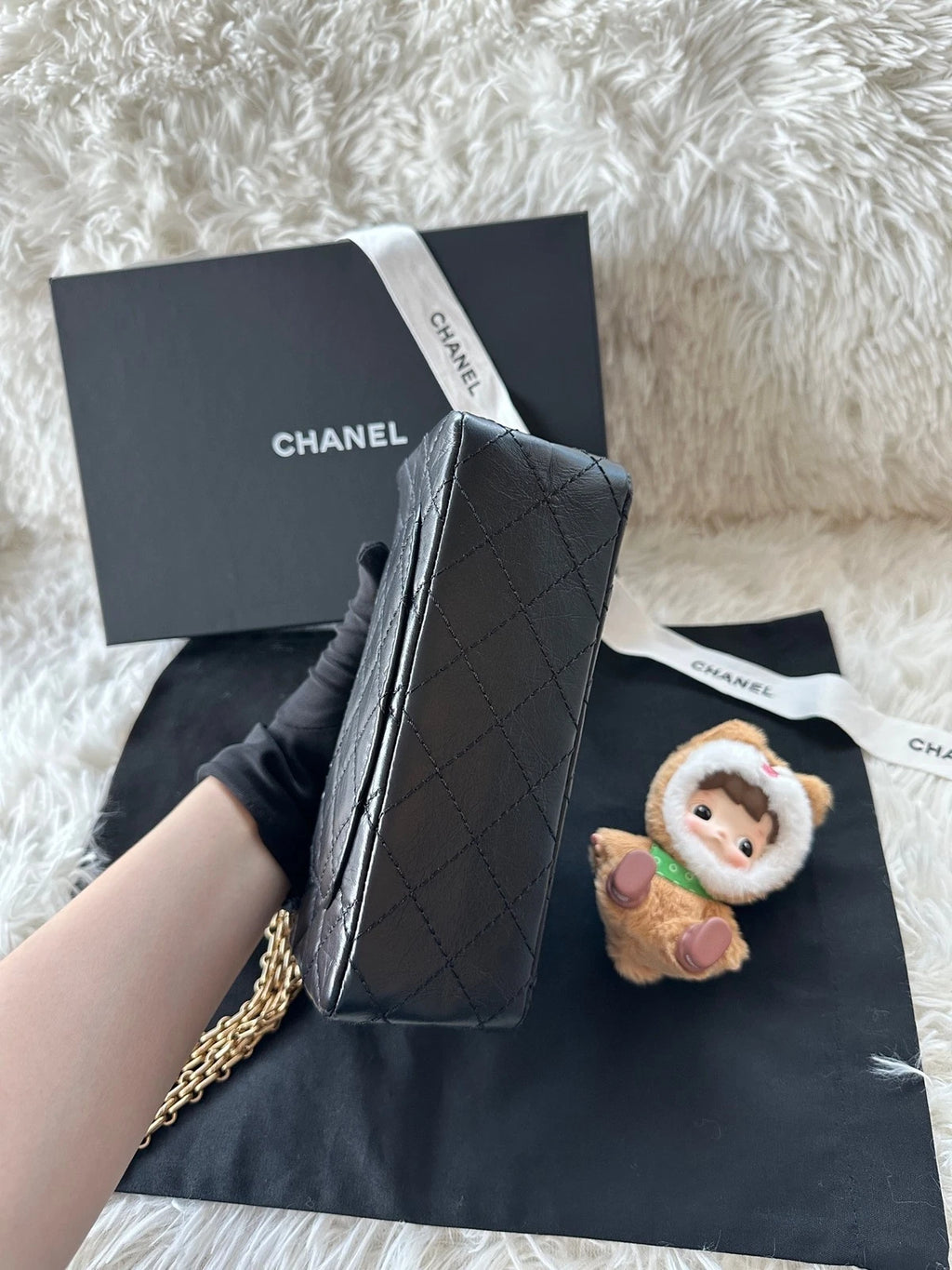 Chanel 2.55 Mini Black Gold Calfskin Shoulder Bag For Women