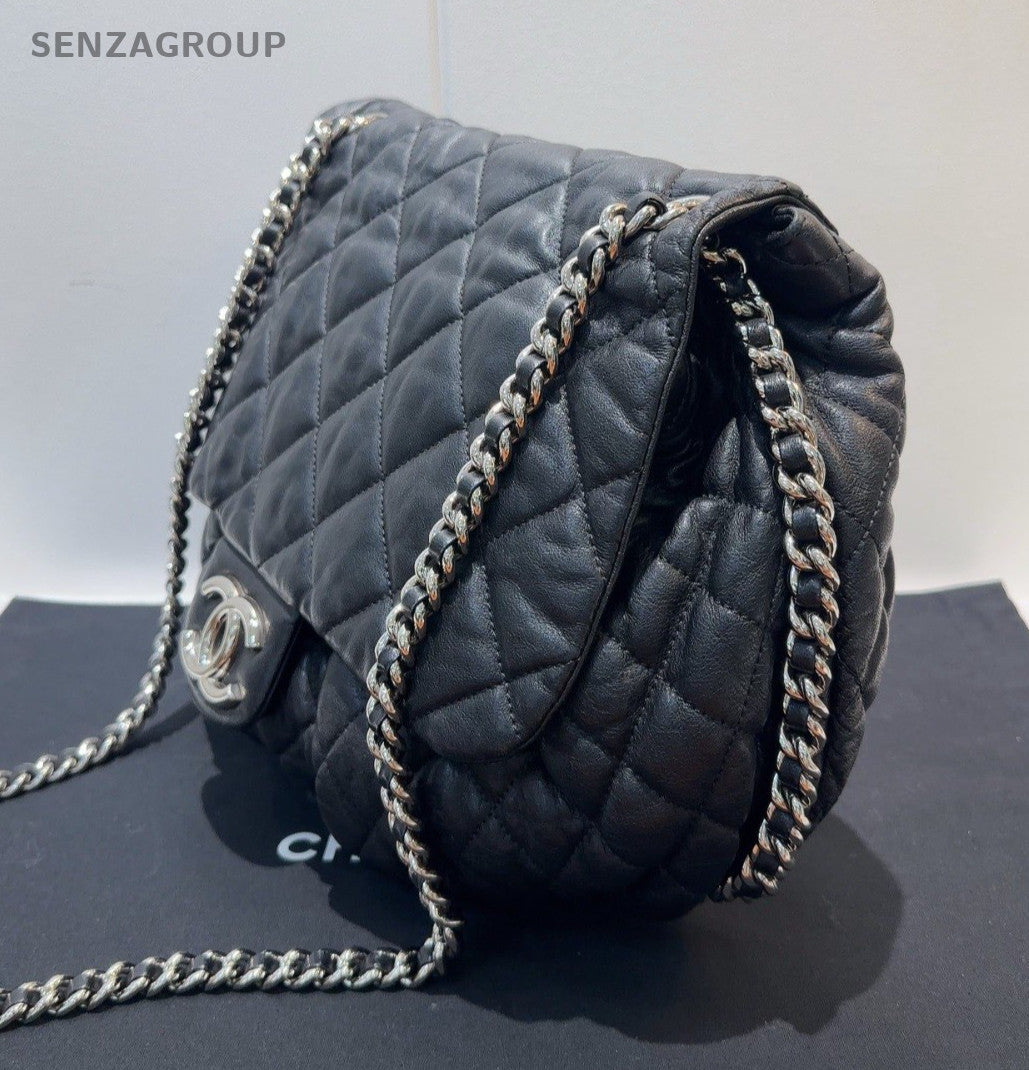 CHANEL Puffer Pumpkin Diamond Pattern Chain Shoulder bag Black Silver Women