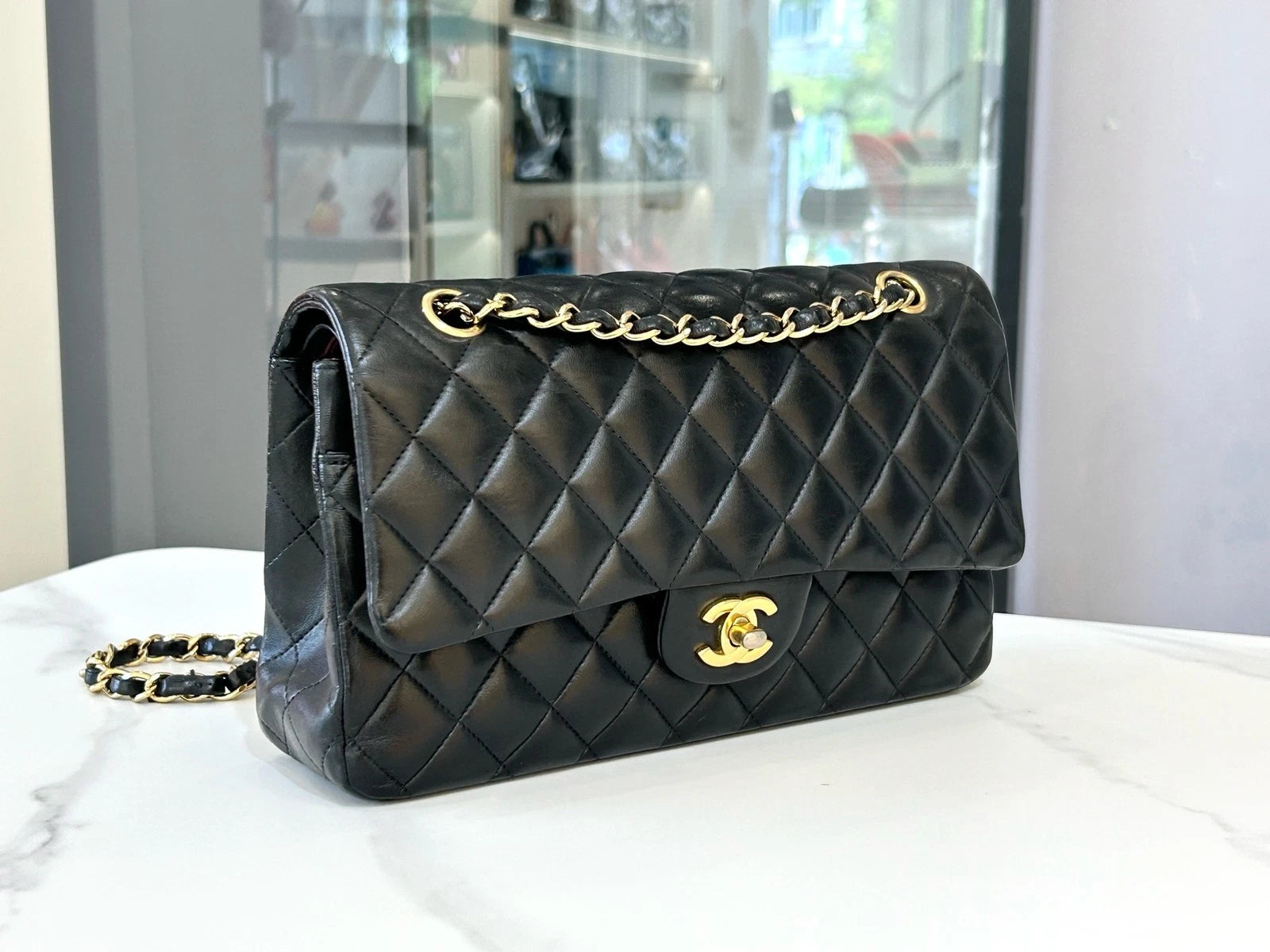 CHANEL CF Black Medium Lambskin Shoulder Bag For Women