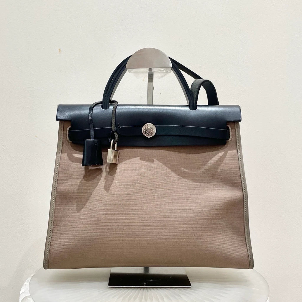Hermes Herbag31 Top Handle Bag Crossbody Brown Silver Women Classic