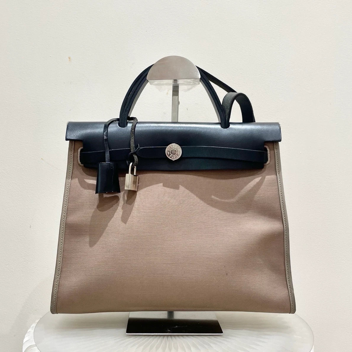 Hermes Herbag31 Top Handle Bag Crossbody Brown Silver Women Classic