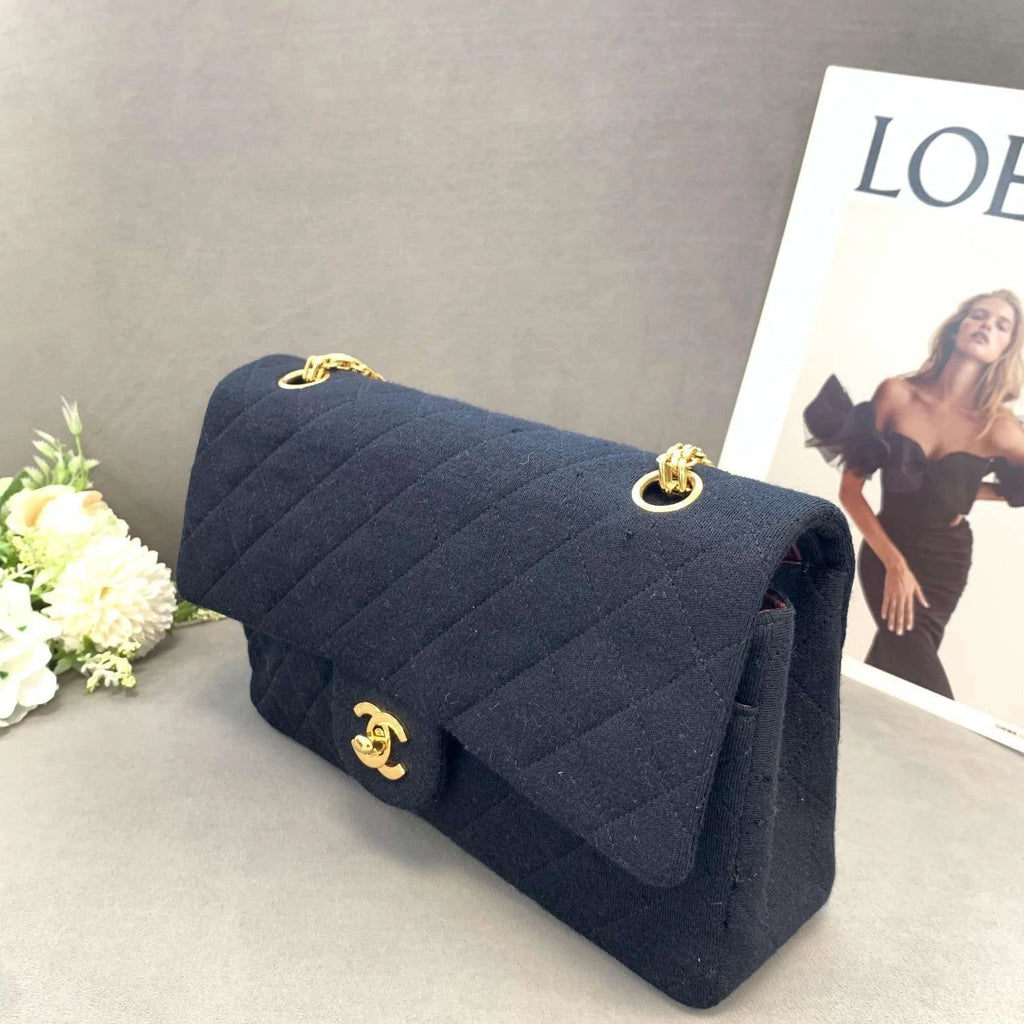 CHANEL Black Gold Canvas CF Chain Shoulder Bag For Women