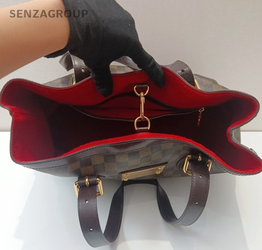 Louis Vuitton Damier Ebene Tote Shoulder Bag Brown Gold Women Classic