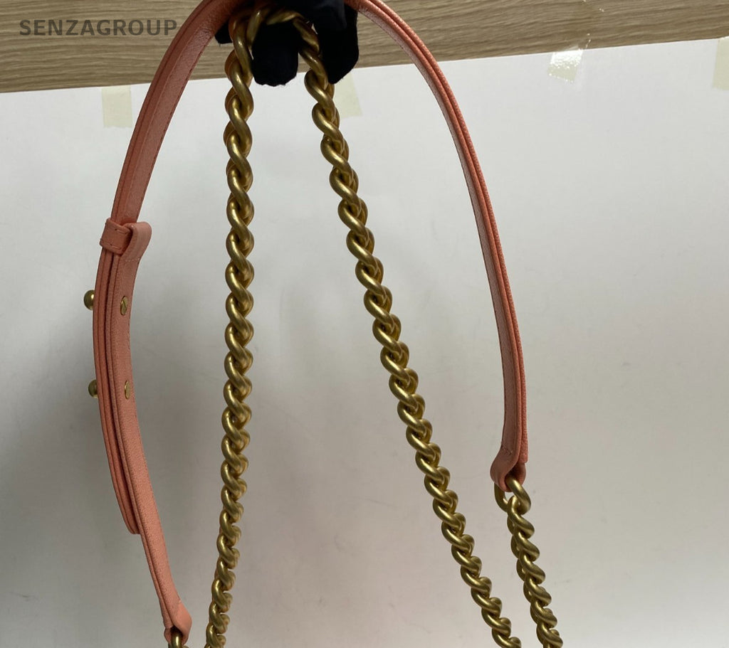 Chanel Leboy PM Chain Shoulder Bag Pink Gold Chevron Women Classic Fashion
